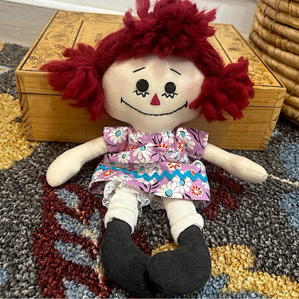 Vintage Handmade Plush Rag Doll Raggedy Ann Boho Dress Dolly